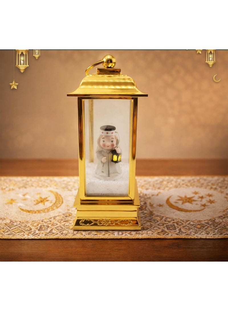 كرة ثلجية موسيقية مع تمثال صغير، ذهبي، ارتفاع 35 سم، موسيقى عربية، USB وبطارية، ديكور للمنزل ورمضان، تصميم عيد مبارك (ابتسامات رمضان) - Image 1